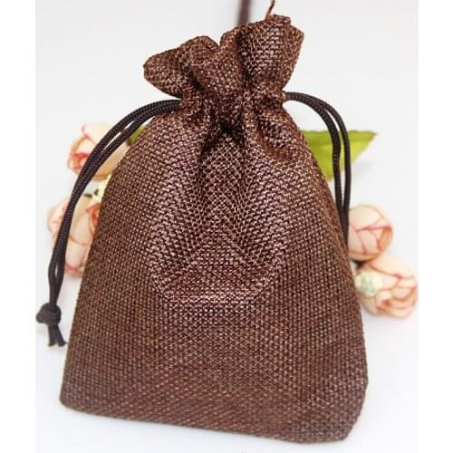 Hotsale 50pcs/lot 13*18cm Coffee Jute Bag Drawstring Gift Bag Incense Storage Linen Bag Candy Gift Jewelry Packaging Bags