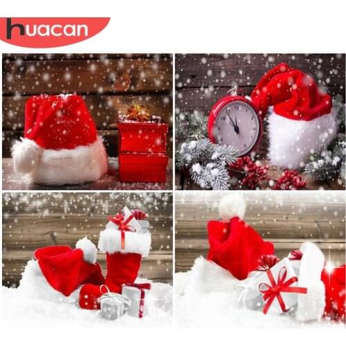 HUACAN Paint By Number Christmas Hat Drawing On Canvas HandPainted Painting Art Gift DIY Pictures By Number Snow Kits Home Decor