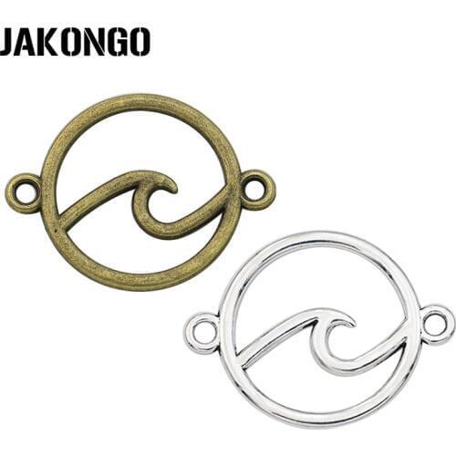 JAKONGO Antique Bronze Plated Wave Charm Connector for Jewelry Making Bracelet Accessories DIY 26x20mm 20pcs/pcs