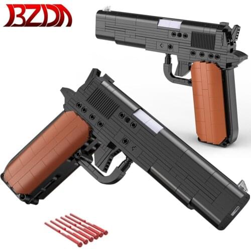 BZDA Desert Eagle Gun Can Launch M1911 Building Blocks World War II Hand Gun Model Bricks Childrens Toy For Birthday Gifts