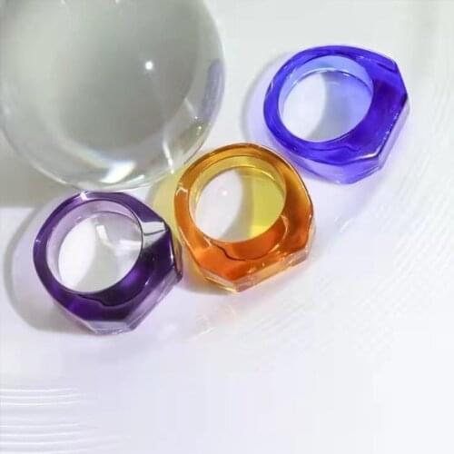 Korean Charms Geometric Resin Rings for Women Acrylic Colorful Fashion Harajuku Vintage Rings 90s Aesthetic Gifts New Wholesale