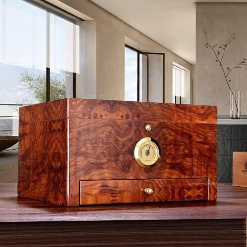 CIGARLOONG Cigar Humidor Box Cedar Wood Double-Layers Large 50 Cigar Case with Hygrometer