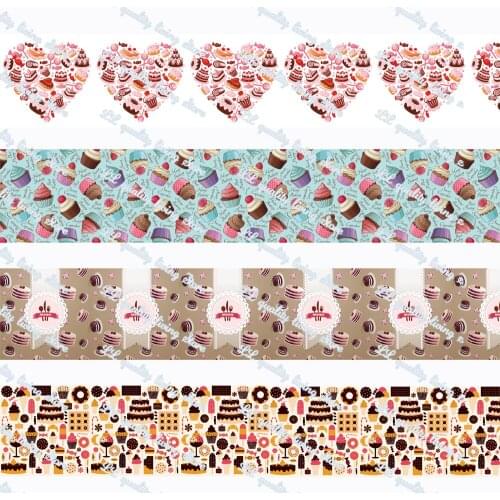 WL Cup Cake Printing Grosgrain Ribbon Hair Bow Diy Party Wedding Decoration Hair Accessories 16-75mm