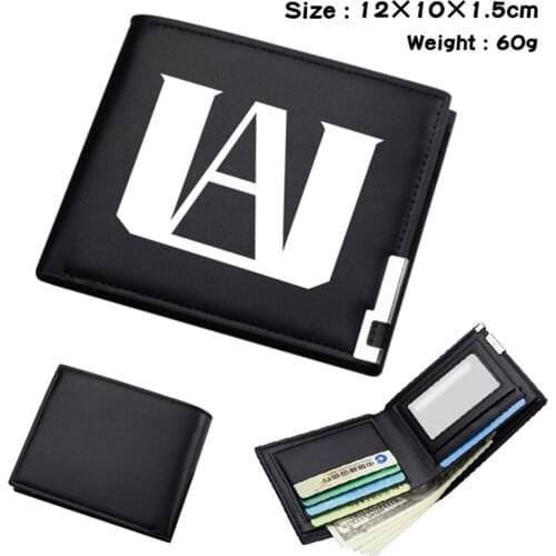 Anime My Hero Academia PU Wallet One For All Short Bifold Photo Passcard Card Holder Note Compartment Mens Womens Black Wallet