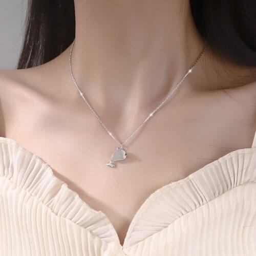 Small Cute Dolphin Animal Opal Dainty 925 Sterling Silver Clavicle Chain Necklace For Women Girls Fashion Trendy Jewelry