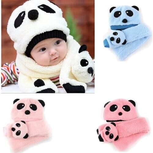 Hot Baby Girl Bebe Toddler Fashion Infant Panda Hat Cap Bebe Beanie+Scarf Collar Headdress Headwear Kids Hats Caps Accessories