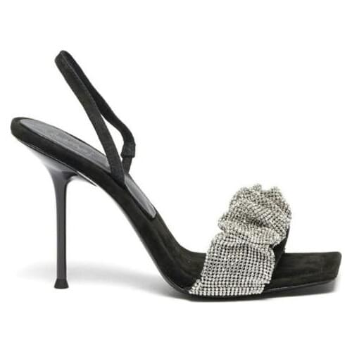 Moraima Snc Crystal Embellished High Heel Shoes Summer Open Toe Ankle Strap Thin Heels Sandal Party Wedding Shoes