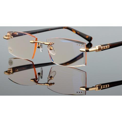 High Quality Brown Grey Men Presbyopia Square Reading Glasses Rimless Trimming Cutting Spectacles For Men +1.00-+4.00