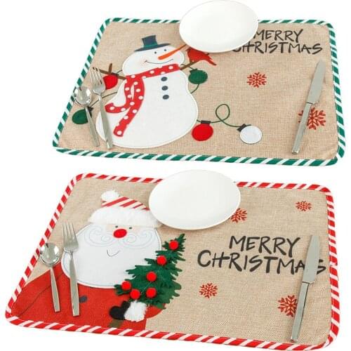 Christmas Placemat Tableware Cartoon Embroidery Pad Heat Insulation Tablemat Home Kitchen Christmas Meals Decor