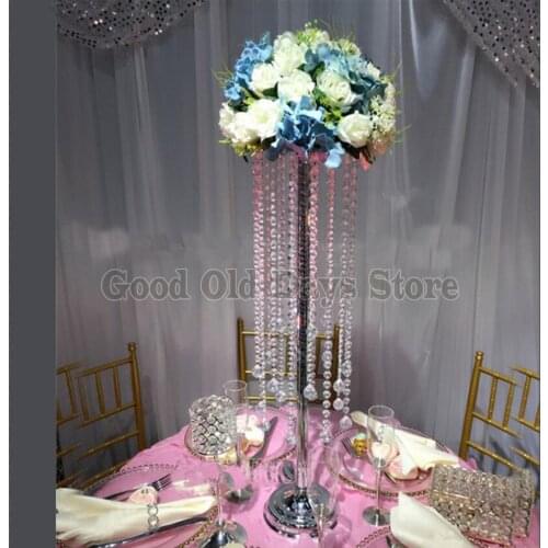 2022 New 70 cm Tall Crystal table centerpiece with beads strands Flower Stand Wedding chandelier 10pcs/lot