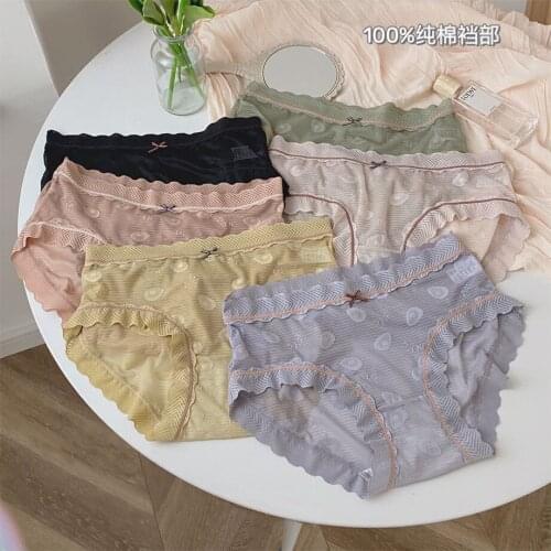 New Womens Underwear Sexy Lace Panties Fashion Avocado Hollow Out Briefs Mid Waist Seamless Underpants Female Sexy Lingerie