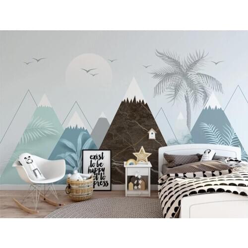 Customized large-scale 3D mural wallpaper abstract geometric triangle tropical plant personality living room background wall