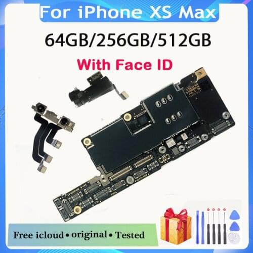 Original Unlocked Motherboard For iPhone XS Max Mainboard 64GB 256GB 512GB With Chips For iPhone XS Max Logic Board with Face ID