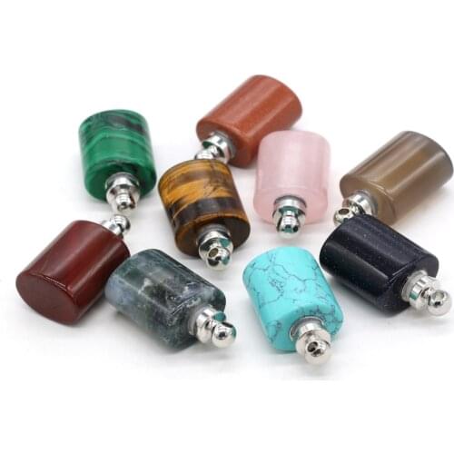 Natural Stone Perfume Bottle Pendants Malachite Aquatic Agates Rainbow Vial Charms for Jewelry Making Female Necklace Gifts