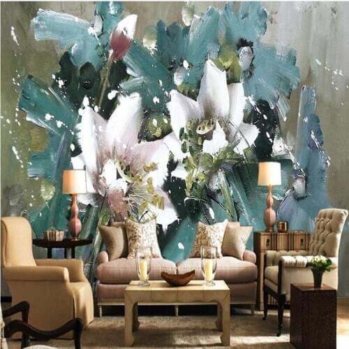 Custom 3D Photo Wallpaper Fluorescent WallPaper European Style Flower Oil Painting Wall Mural Wallpapers Home Decor Wall Papers