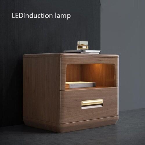 Bedside Table Walnut Nordic bedside storage cabinet bedroom simple modern small cabinet lockers
