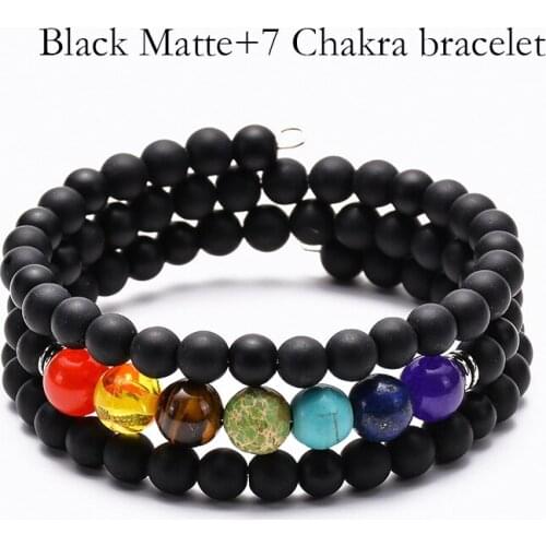 Seven Chakra Multilayer Bangle Natural Turquoise Matte Onxy Multi-loop Winding Yaga Bracelet Unisex Couples Best Friend Set