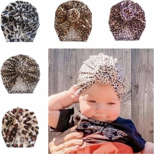 New Leopard Print Hat with Round Ball Knot Newborn Infant Toddler Hedging Cap Turban Baby Girls Hair Accessories Photo Props
