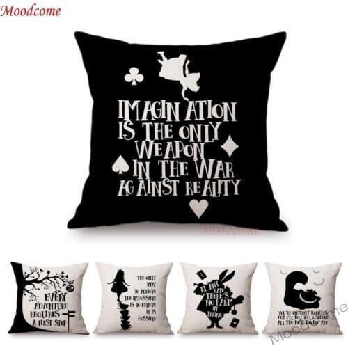 Nordic Black White Alice Wonderland Letters Print Quotes Art Home Decorative Sofa Throw Pillow Case Linen Kids' Cushion Cover