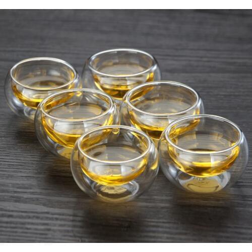 50ml 6PCS/Set Double Wall Glass Cup Clear Heat Resistant Double Layer Mug Water Cup Chinese Tea sets Drinkware