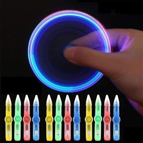 2in1 LED Colourful Luminous Spinning Pen Rolling Pen Ball Point Pen Learning Office Supplies Random Color