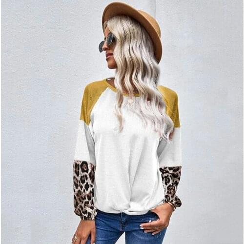 Leopard Stitching Sweaters Women elegantO-neck Loose Long Sleeves Knitting Tops Pull Femme Hiver Sweaters For Women Fashion