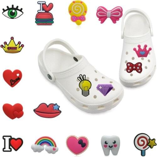 1-5pcs Sweetheart Shoe Charms for Girls Rainbow Diamond Bowknot Crown Clog Accessory Dollar Sign Garden Slipper Shoe Decoration
