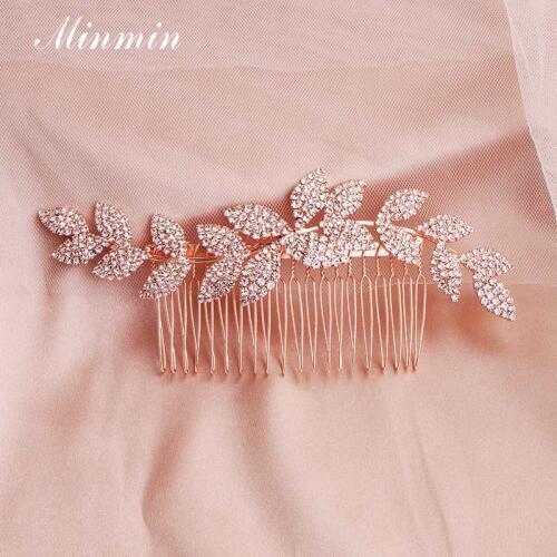 Minmin Unique Leaf Shape Wedding Crystal Hair Combs Rosegold Rhinestone Bridal Hair Accessories Luxury Hair Jewelry Women MFS263