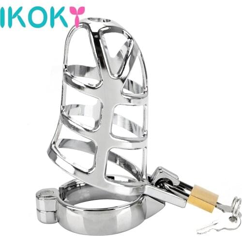 IKOKY 40/45/50mm Lockable Male Chastity Device Metal Cock Cage Sex Products Penis Cock Ring Sleeve Lock Sex Toys for Men
