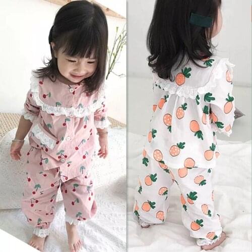 2020Spring Autumn New Kids Pajamas set Cherry Strawberry Printing Children Pajamas Baby Boy Girl Sleepwear Long Sleeves Pyjamas