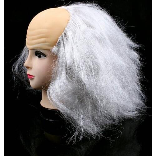 Party Carnival Role Playing Old Lady Grandpa Bald White Black Wig Halloween Masquerade Props Boys Girls Children Adults Costume