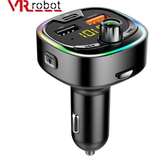 VR robot HIFI EQ Bluetooth 5.0 Car MP3 Player FM Transmitter Adapter Wireless Handsfree Car Kit with PD +QC 3.0 Quick Charge