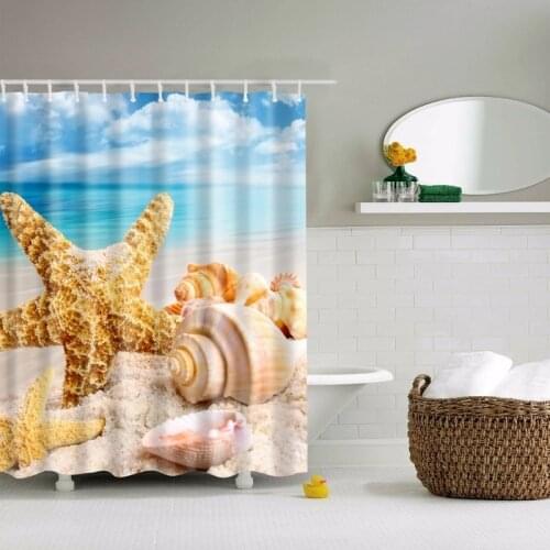 Seaside Scenic Beach Shells Shower Curtains Bathroom Curtain Frabic Waterproof Polyester Bath Curtains for Bathroom