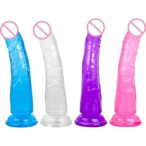 Women G-spot Dildo Simulation Penis Crystal Transparent Penis Dong with Suction Cup Strap on Dildos Lesbian