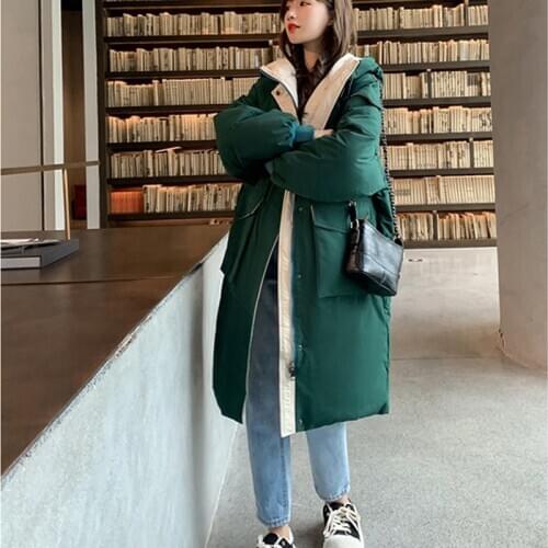 2020 Women Down Cotton Coat Winter Jacket Long Sleeve Hooded Oversize Coat Loose Warm Thick Casual Female Overcoat Ropa De Mujer