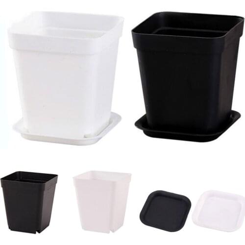 1 Set Planter Pot Trays Mini Square Plastic Flower Pot Home Office Decor Succulent Plants Nursery Pot Green Garden Tools
