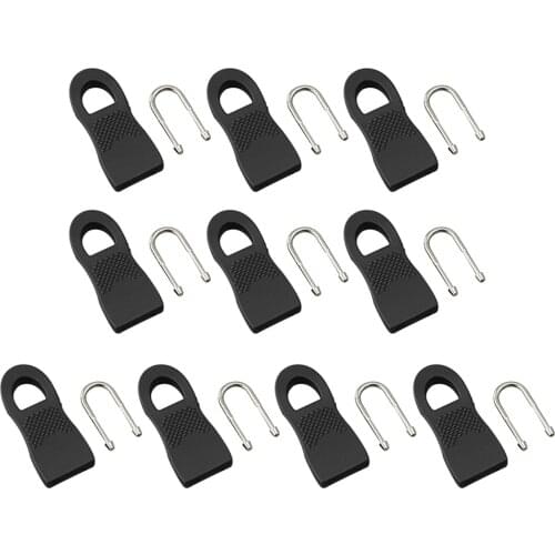 10Pcs/Set Replacement Zipper Tags Zip Fixer For Clothes Black Zipper Pull Fixer For Travel Bag Suitcase Clothes Tent Backpack