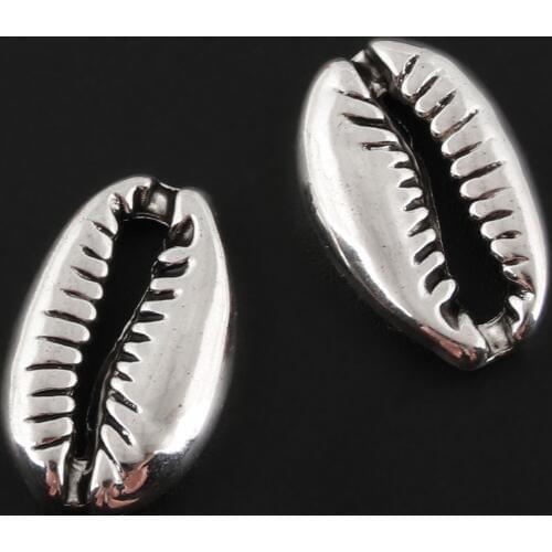 15Pcs Silver Color Cowrie Shells Charms Summer Sea Pendant Making Handcraft Necklaces Wholesales 19x12mm A2539