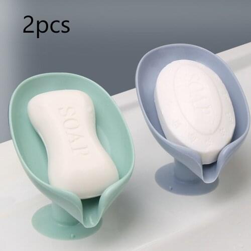 Leaf Shape Soap Box Drain Soap Dish For Bathroom Suction Cup Shower Soap Holder Sponge Storage Plate Tray Bathroom Gadget
