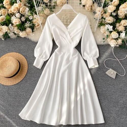 2021 New Fashion Womens Solid Color Dress Female Casual Style Spring And Autumn Full Sleeved Evening Dresses