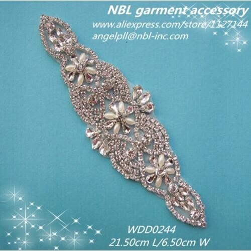 30 PIECES) crystal bridal beaded patch rhinestone applique for wedding dress DIY iron on sash WDD0244