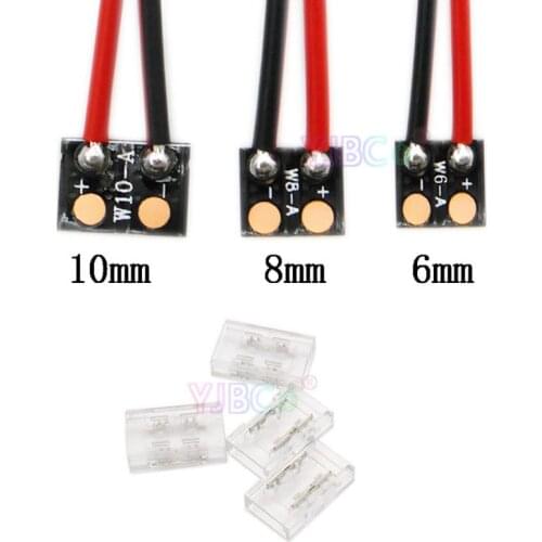 5pcs COB LED Strip Connector 2 Pin Wire 6/8/10 mm Width Cable FCOB Lamp Tape No Welding Transparent Connection Terminals