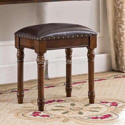 American Style Dressing Stool European Style Solid Wood Dressing Stool Dressing Table Chair Bedroom Leather Art Stool Shoe Chang