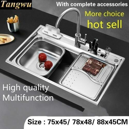 Free shipping Fashionable kitchen sink 0.8 mm thick food grade 304 stainless steel single slot hot sell 75x45/ 78x48/ 88x45 CM