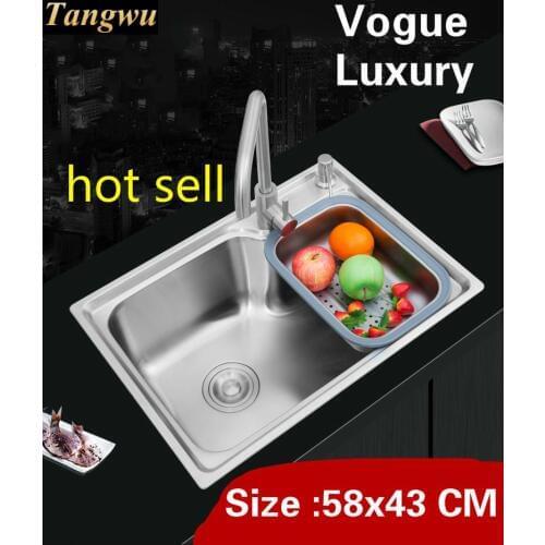Free shipping Apartment kitchen single trough sink wash vegetables 304 stainless steel vogue standard hot sell 58x43 CM