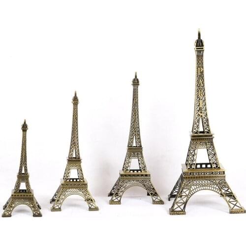 8cm-60cm Antiques Bronze Tone Curio Paris Tower Figurine Statue Metal Crafts Vintage Model Decor For Wedding Decoration