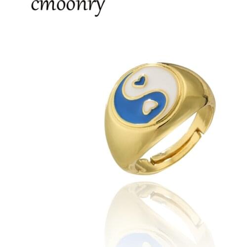 Cmoonry 2021 New Fashion Gold Color Copper Rings Korean Cute Enamel Daisy Tulip Heart Yin and Yang Rings Gift For Women Jewelry