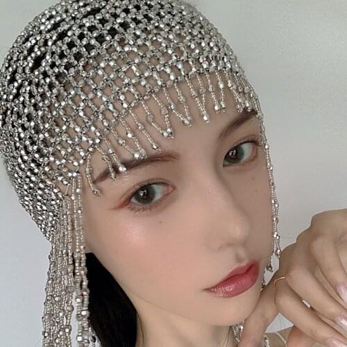 High-end luxury handmade pearl rhinestone tassel headband exquisite fashionwedding jewelry wedding jewelry photo shoot headpiece