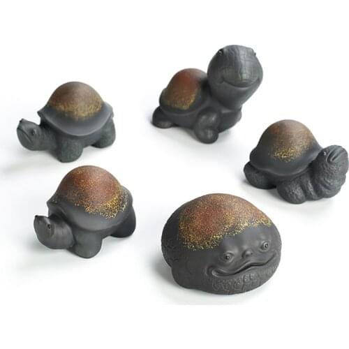 Ceramic Lucky patron saint Tea Pets Tea Ceremony Household Figurines Golden Toad and Turtle Home Decoration