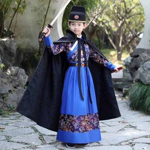Boy Ancient Warrior Performance Stage Robe Chinese Traditional Clothes Kids Tang Suit Hanfu Ming stormtroopers Cosplay Christmas